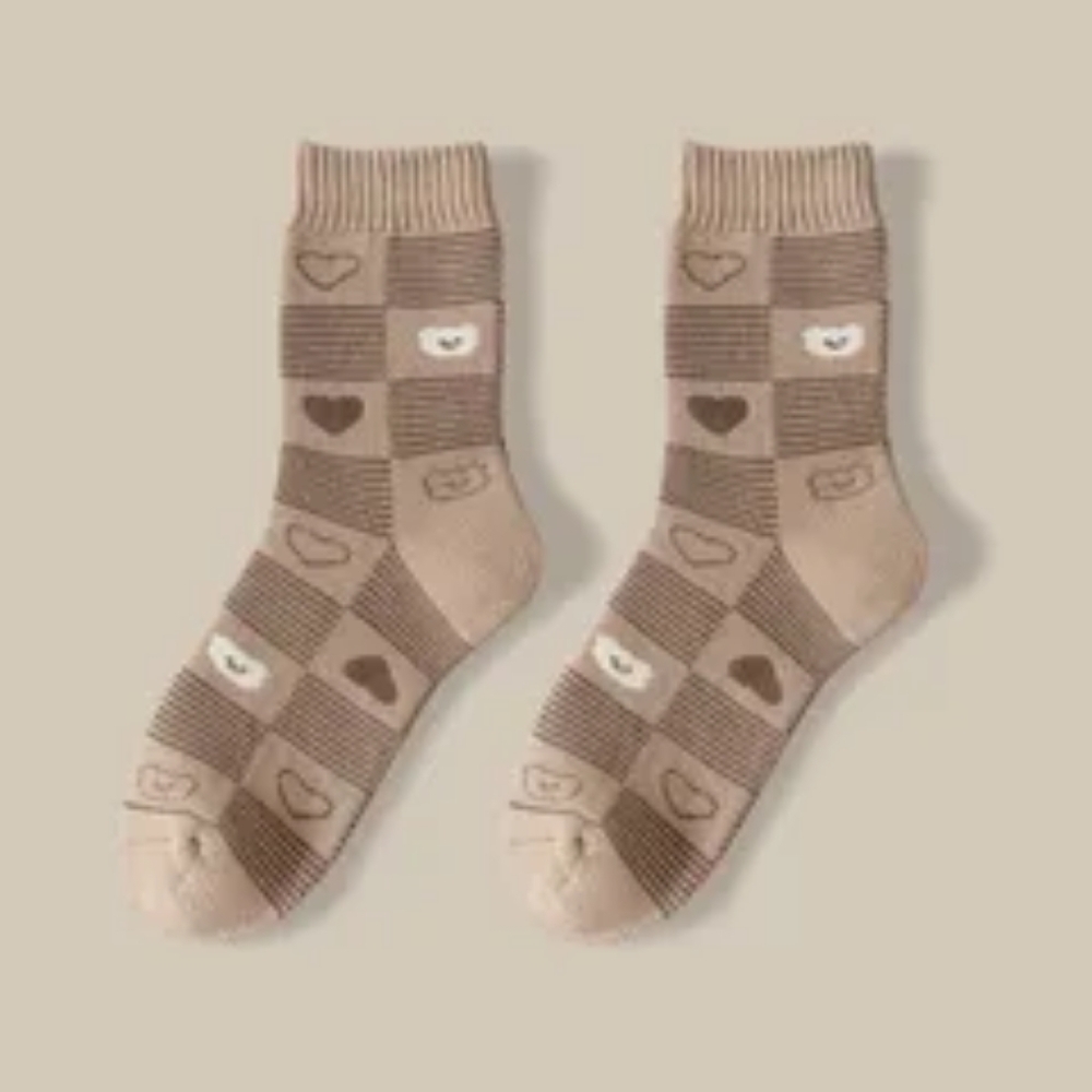 Bears And Hearts Pattern Thick Ankle Winter Socks